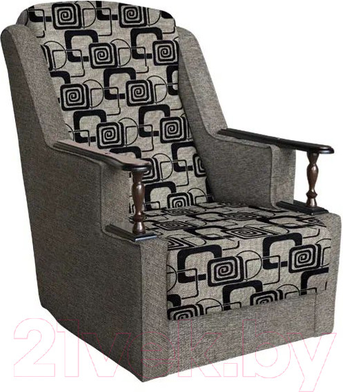 Изображение товара Кресло мягкое Асмана Анна с деревянными подлокотниками (рогожка кубики коричневые/рогожка бежевый)