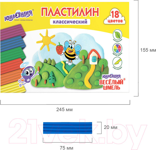 Изображение товара Пластилин Юнландия Веселый шмель / 106432 (18цв)