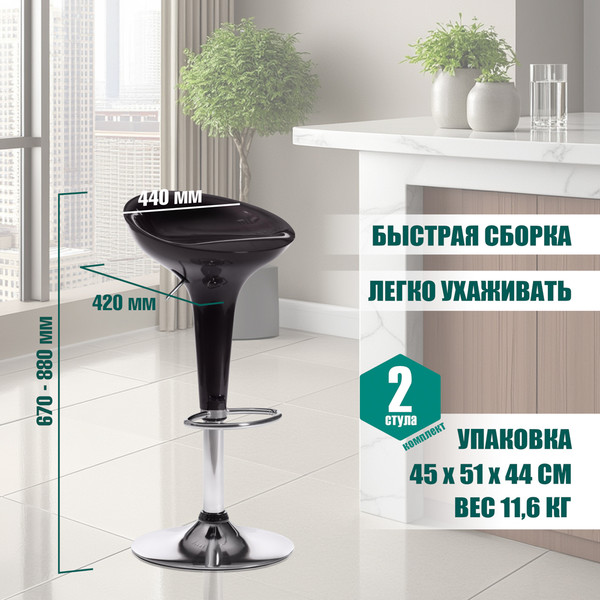 Изображение товара Стул барный Tetchair Nail (металл/пластик, черный/хром)