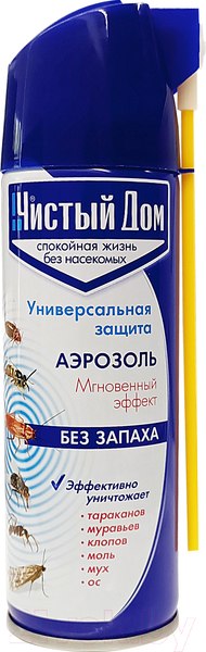 Изображение товара Аэрозоль от насекомых Чистый дом От летающих и ползающих насекомых (150мл)