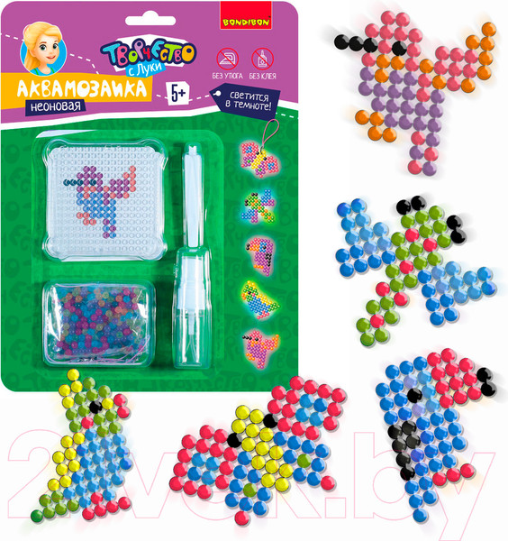 Изображение товара Развивающая игра Bondibon Аквамозаика неоновая.Светится в темноте Летающие животные/ВВ5245