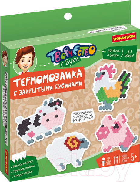 Изображение товара Развивающая игра Bondibon Термомозаика с закрытыми бусинами. Жители фермы / ВВ5331