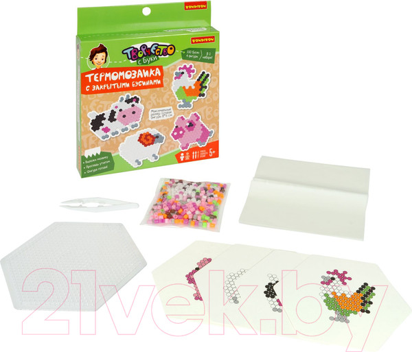 Изображение товара Развивающая игра Bondibon Термомозаика с закрытыми бусинами. Жители фермы / ВВ5331