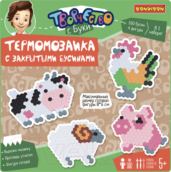 Изображение товара Развивающая игра Bondibon Термомозаика с закрытыми бусинами. Жители фермы / ВВ5331