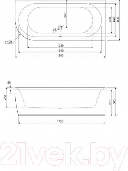 Изображение товара Ванна акриловая Cezares Metauro Corner-180-80-40-R-W37