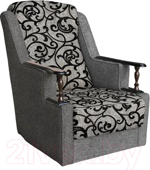 Изображение товара Кресло мягкое Асмана Анна с деревянными подлокотниками (рогожка завиток черный/рогожка серый)