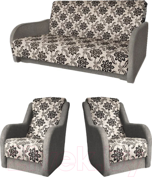 Изображение товара Комплект мягкой мебели Асмана Дачник-1 (рогожка вензель коричневый/рогожка беж)