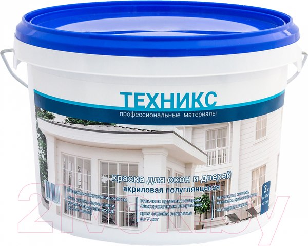 Изображение товара Краска Техникс ВД-АК-1УГ Для окон и дверей (3кг, белый, полуглянцевый)