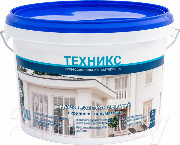 Изображение товара Краска Техникс ВД-АК-1УМ Для окон и дверей (3кг, белый, полуматовый)