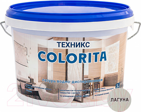 Изображение товара Лазурь для древесины Техникс Colorita ВД-АК-1 (3кг, лагуна)