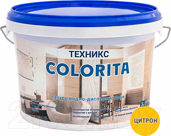 Изображение товара Лазурь для древесины Техникс Colorita ВД-АК-1 (3кг, цитрон)