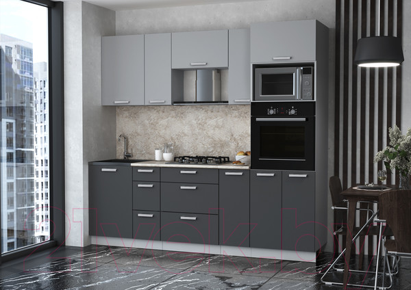 Изображение товара Кухонный гарнитур Интерлиния Мила Лайт 2.3 ВТ (серебристый/антрацит/опал светлый)