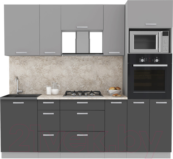 Изображение товара Кухонный гарнитур Интерлиния Мила Лайт 2.3 ВТ (серебристый/антрацит/опал светлый)