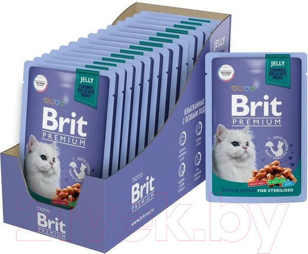Изображение товара Влажный корм для кошек Brit Premium для стерилизованных утка с яблоками в желе / 5050208 (85г)