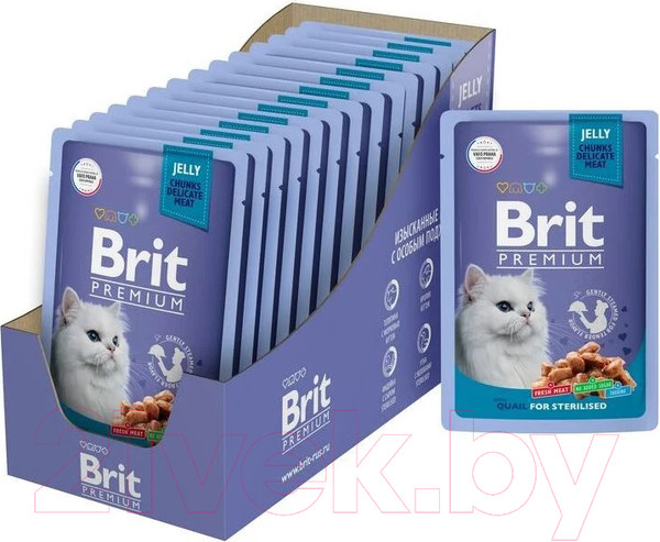 Изображение товара Влажный корм для кошек Brit Premium для взрослых стерилизованных перепелка в желе / 5050215 (85г)