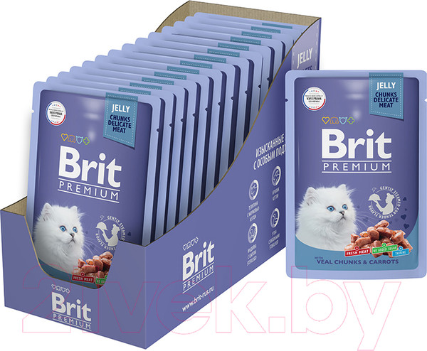 Изображение товара Влажный корм для кошек Brit Premium для котят телятина с морковью в желе / 5050116 (85г)