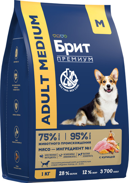 Изображение товара Сухой корм для собак Brit Premium Dog Adult Medium Chicken / 5049943 (1кг)