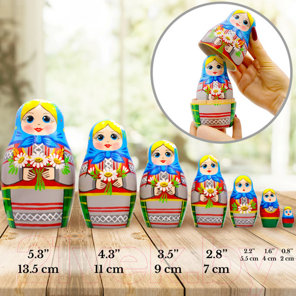 Изображение товара Матрешка сувенирная Брестская Фабрика Сувениров С луговым букетом из ромашек, васильков и колосков 7059