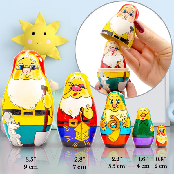 Изображение товара Матрешка сувенирная Брестская Фабрика Сувениров С персонажами из сказки Белоснежка и Семь гномов 5152
