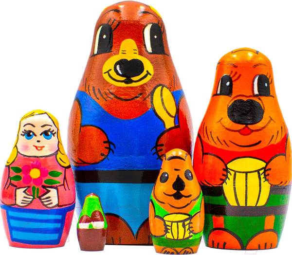 Изображение товара Матрешка сувенирная Брестская Фабрика Сувениров В виде персонажей из сказки Златовласка и три медведя 5153