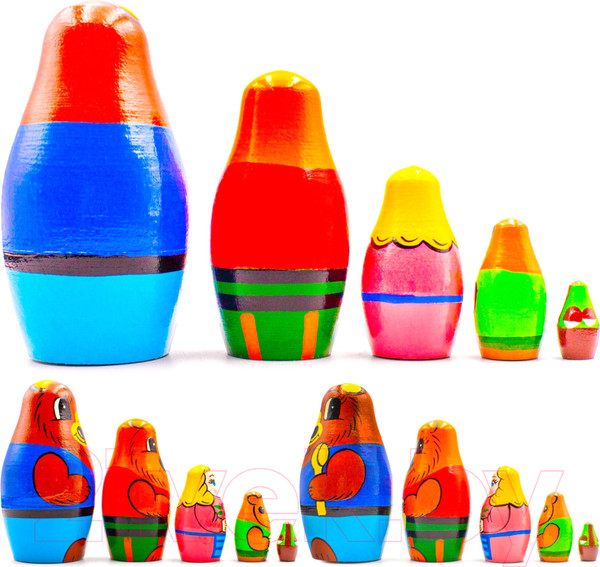 Изображение товара Матрешка сувенирная Брестская Фабрика Сувениров В виде персонажей из сказки Златовласка и три медведя 5153