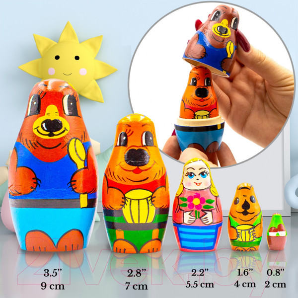 Изображение товара Матрешка сувенирная Брестская Фабрика Сувениров В виде персонажей из сказки Златовласка и три медведя 5153