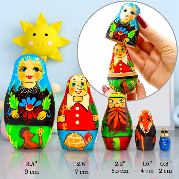 Изображение товара Матрешка сувенирная Брестская Фабрика Сувениров В виде персонажей из сказки Приключения Буратино 5161
