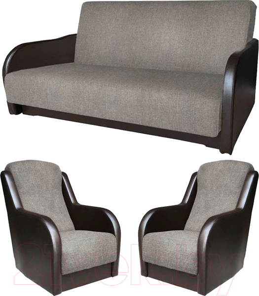 Изображение товара Комплект мягкой мебели Асмана Дачник-1 (рогожка беж/кожзам коричневый)