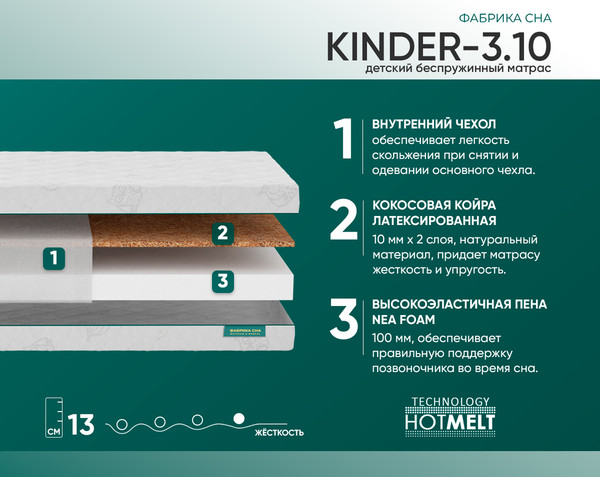 Изображение товара Детский матрас Фабрика сна Kinder-3.10 70x160