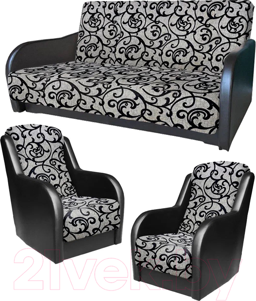 Изображение товара Комплект мягкой мебели Асмана Дачник-1 (рогожка завиток черный/кожзам черный)