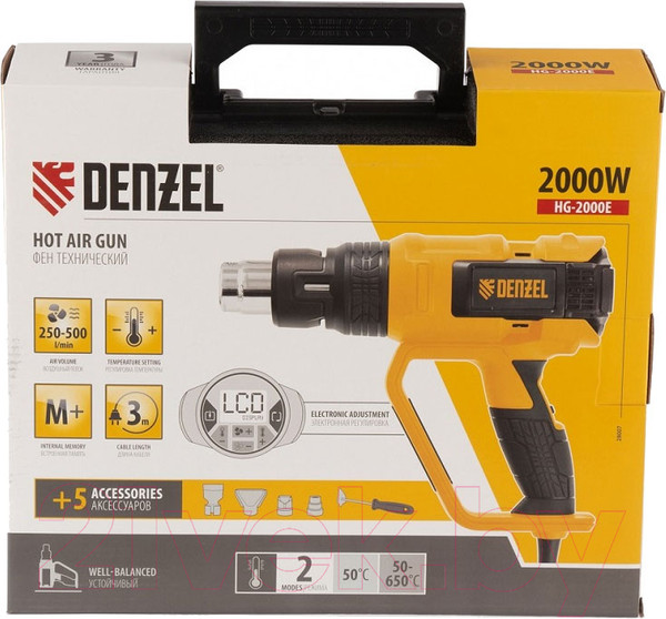 Изображение товара Строительный фен Denzel HG-2000E (28007)
