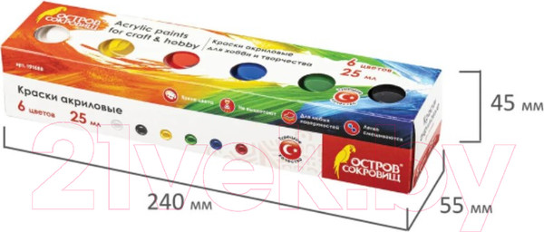Изображение товара Акриловые краски Остров Сокровищ 191688 (6цв)