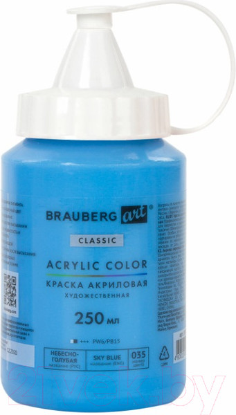 Изображение товара Акриловая краска Brauberg Art Classic / 191711 (250мл, небесно-голубой)