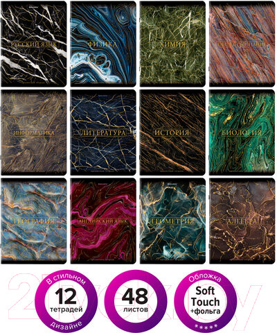 Изображение товара Набор тетрадей Brauberg Marble Предметные / 404326 (12шт)