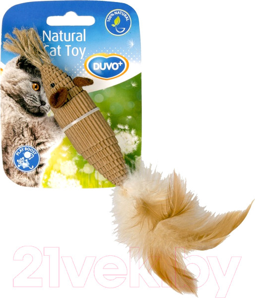 Изображение товара Игрушка для кошек Duvo Plus Мышь из картона с перьями / 1717047/DV (коричневый)