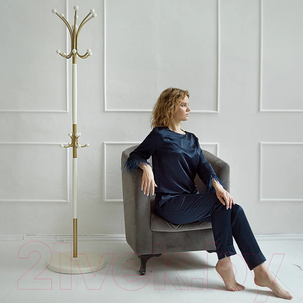 Изображение товара Вешалка для одежды Мебелик Напольная Д 1 (золото/слоновая кость)