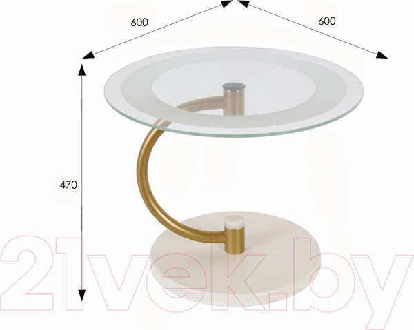 Изображение товара Журнальный столик Мебелик Дуэт 13Н (золото/слоновая кость/прозрачный)