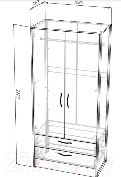 Изображение товара Шкаф НК Мебель Hugo 2-х дверный 72505192 / 72507334 (дуб гранж/железный камень)