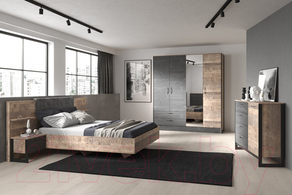 Изображение товара Шкаф НК Мебель Hugo 2-х дверный 72505192 / 72507334 (дуб гранж/железный камень)