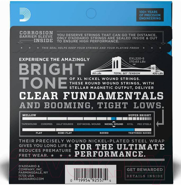 Изображение товара Струны для бас-гитары D'Addario EXL220-5