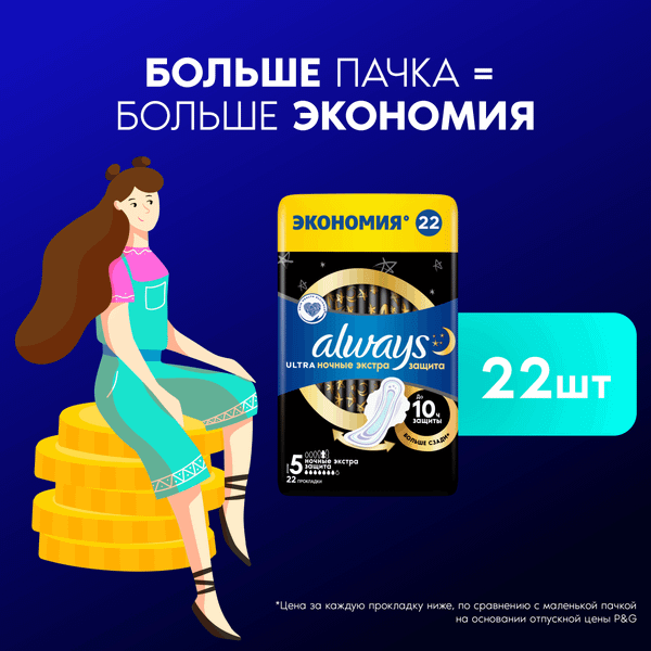Изображение товара Прокладки гигиенические Always Ultra Secure Night Duo (22шт)