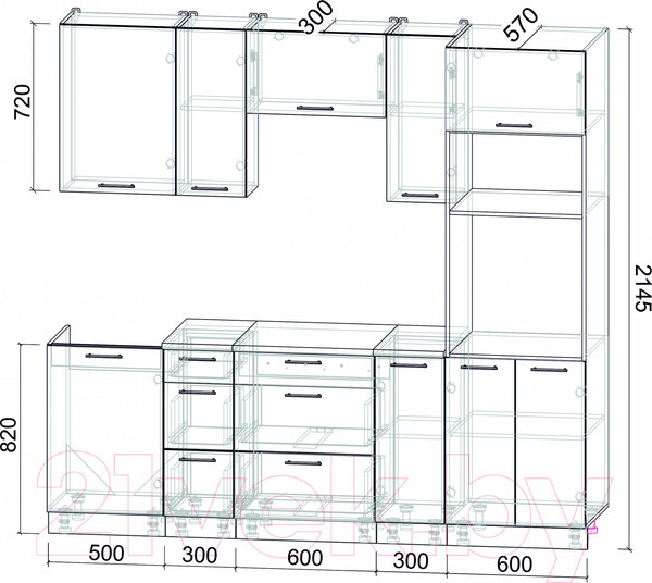 Изображение товара Кухонный гарнитур Интерлиния Мила Лайт 2.3 ВТ (серебристый/антрацит/опал светлый)