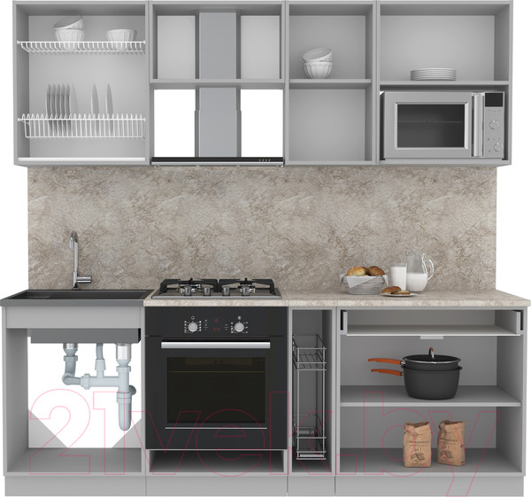 Изображение товара Кухонный гарнитур Interline Мила Лайт 2.2 ВТ (персидский жемчуг/антрацит/травертин серый)