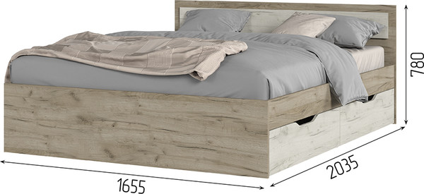 Изображение товара Двуспальная кровать Стендмебель Гармония КР-604 160x200 (дуб крафт белый/дуб крафт серый)