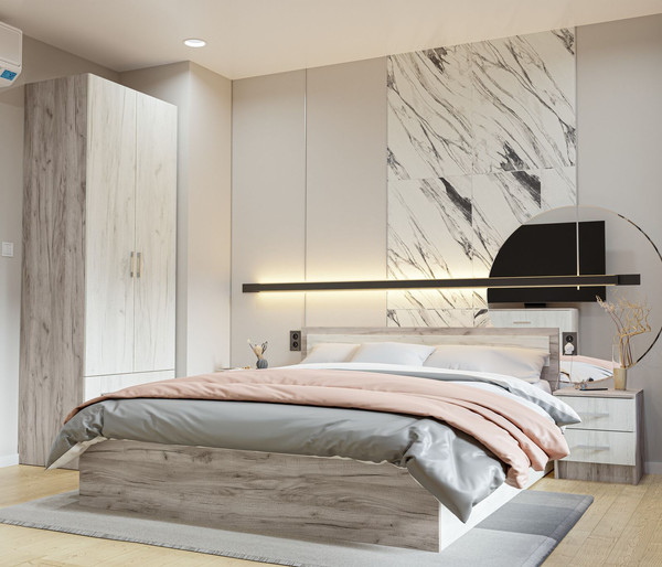 Изображение товара Двуспальная кровать Стендмебель Гармония КР-604 160x200 (дуб крафт белый/дуб крафт серый)