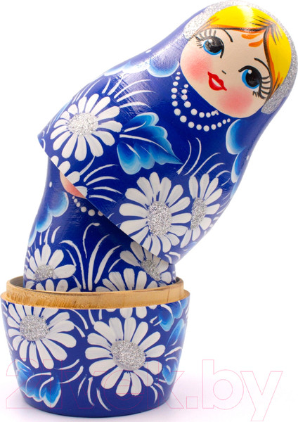 Изображение товара Матрешка сувенирная Брестская Фабрика Сувениров В синем наряде и расписанными вручную ромашками 7033
