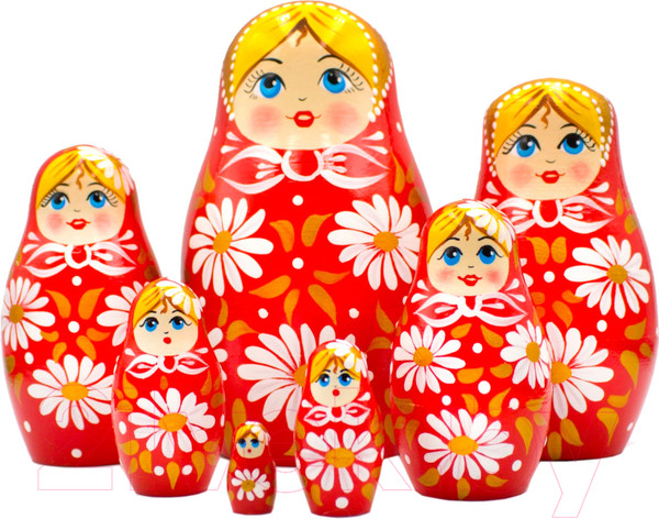 Изображение товара Матрешка сувенирная Брестская Фабрика Сувениров В красном наряде с ромашками 7037