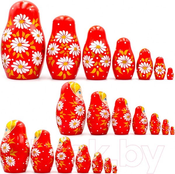 Изображение товара Матрешка сувенирная Брестская Фабрика Сувениров В красном наряде с ромашками 7037