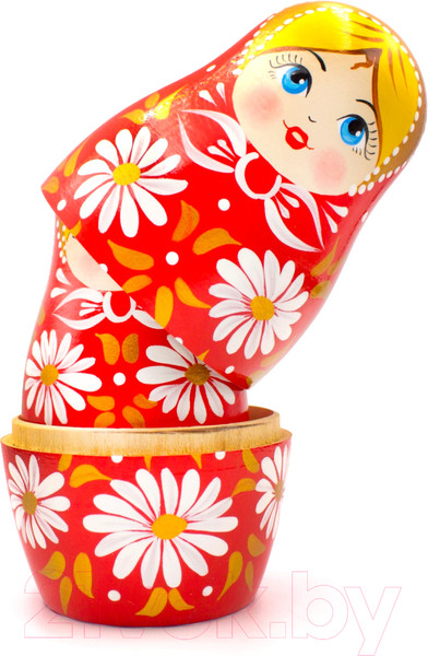 Изображение товара Матрешка сувенирная Брестская Фабрика Сувениров В красном наряде с ромашками 7037