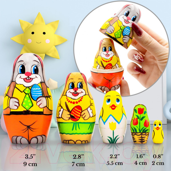Изображение товара Матрешка сувенирная Брестская Фабрика Сувениров В виде фигурок пасхальных кроликов 5167